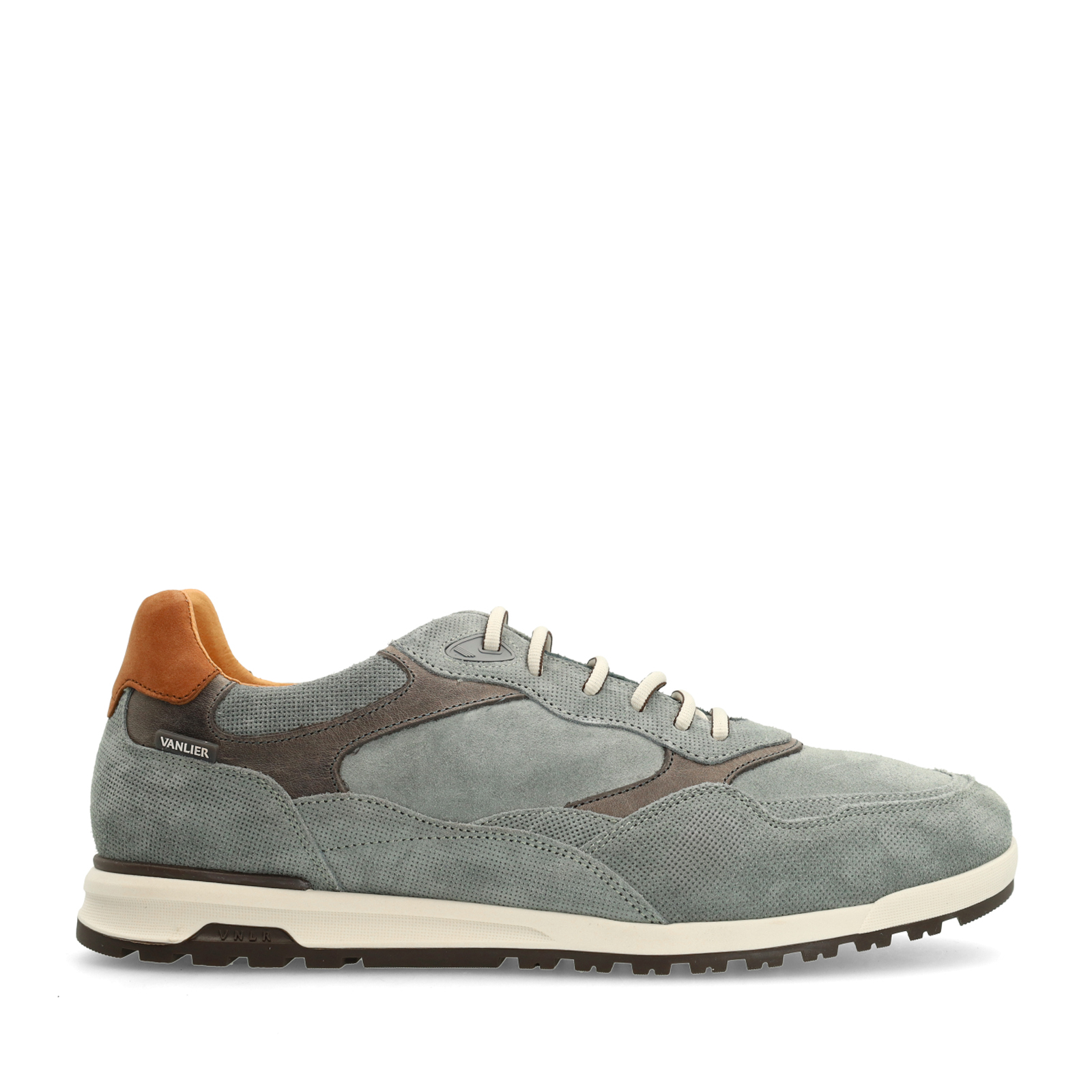 Grijze suède sneakers met leren details