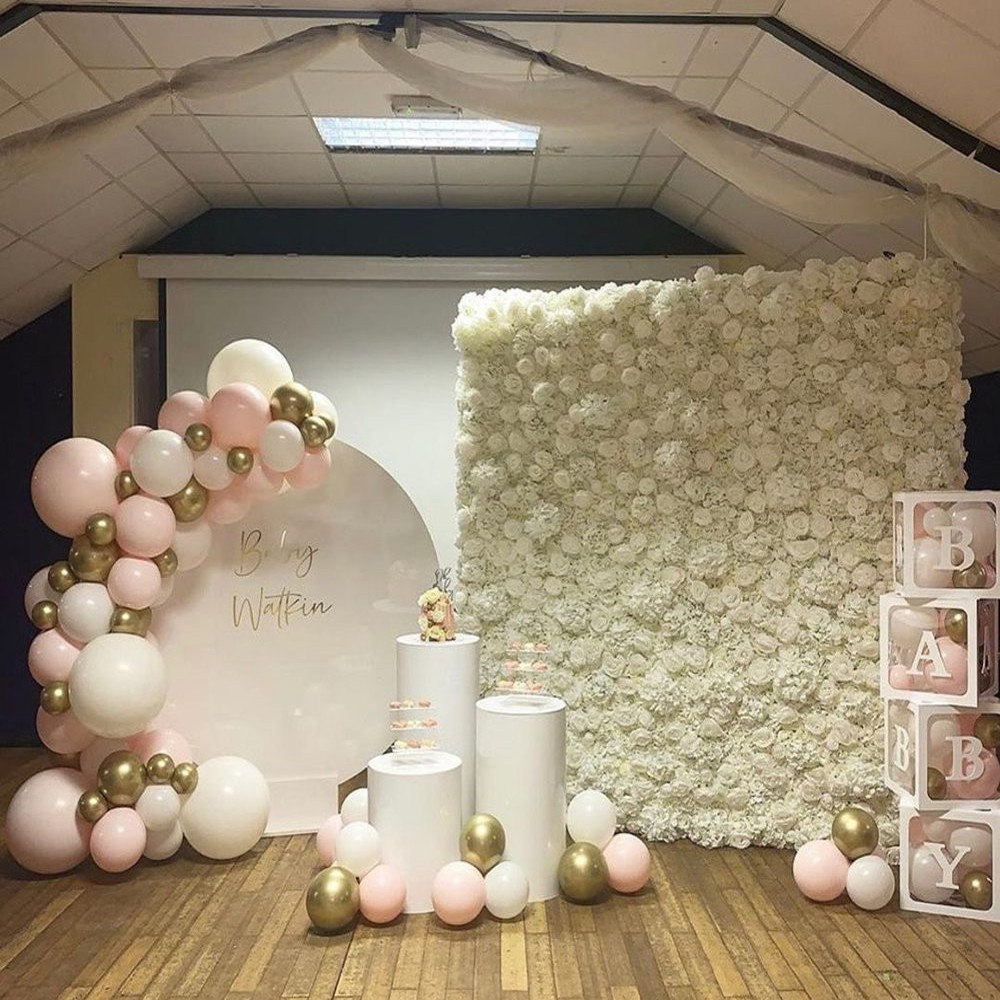 (45x65cm) Kunstblumen Wand Party Deko Rosen Photo Booth Blumenwand - Rosa / Beige