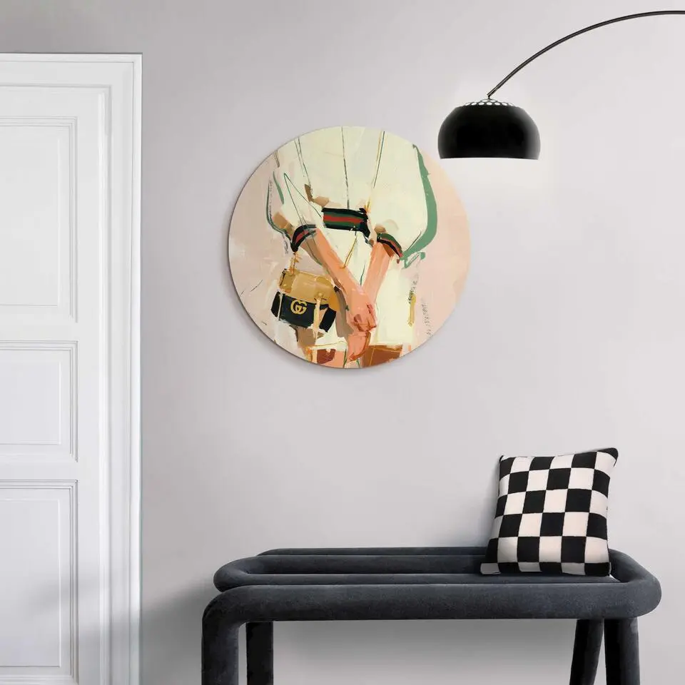 Glasschilderij Italiaanse looks - Ø 50cm - Beige