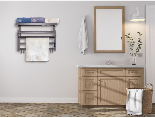 PURLINE - Sèche-serviettes électrique avec étagère gris anthracite 55w...