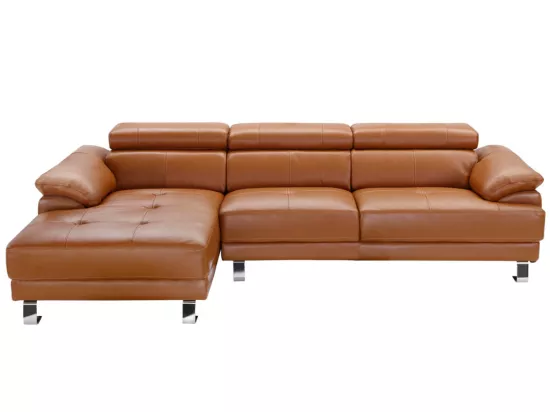 Canapé d'angle gauche en cuir premium camel EXCELSIORA