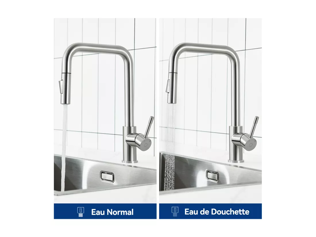 2PCS Cecipa MAX Mitigeur avec Douchette Extractible Brossé Mitigeur de Cuisine avec Douchette Extractible Mitigeur Évier avec 2 Modes de Sortie D'eau