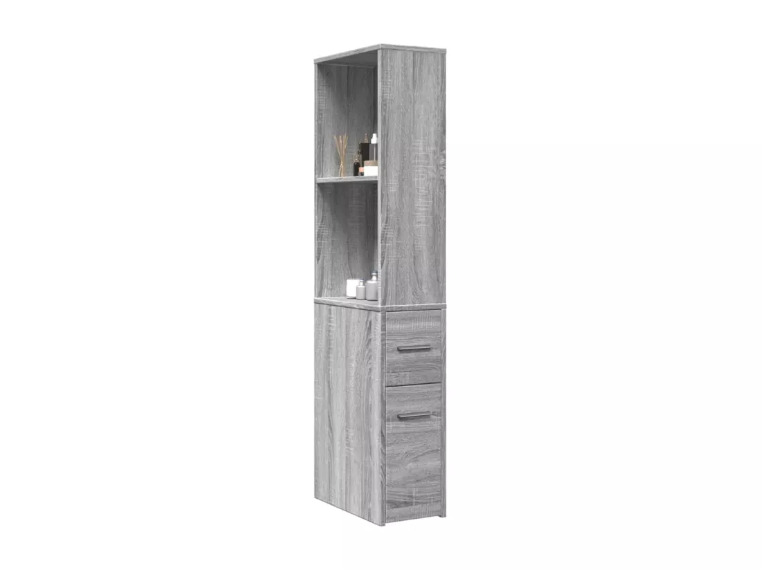 Armoire de salle de bain étroite avec roulettes sonoma gris