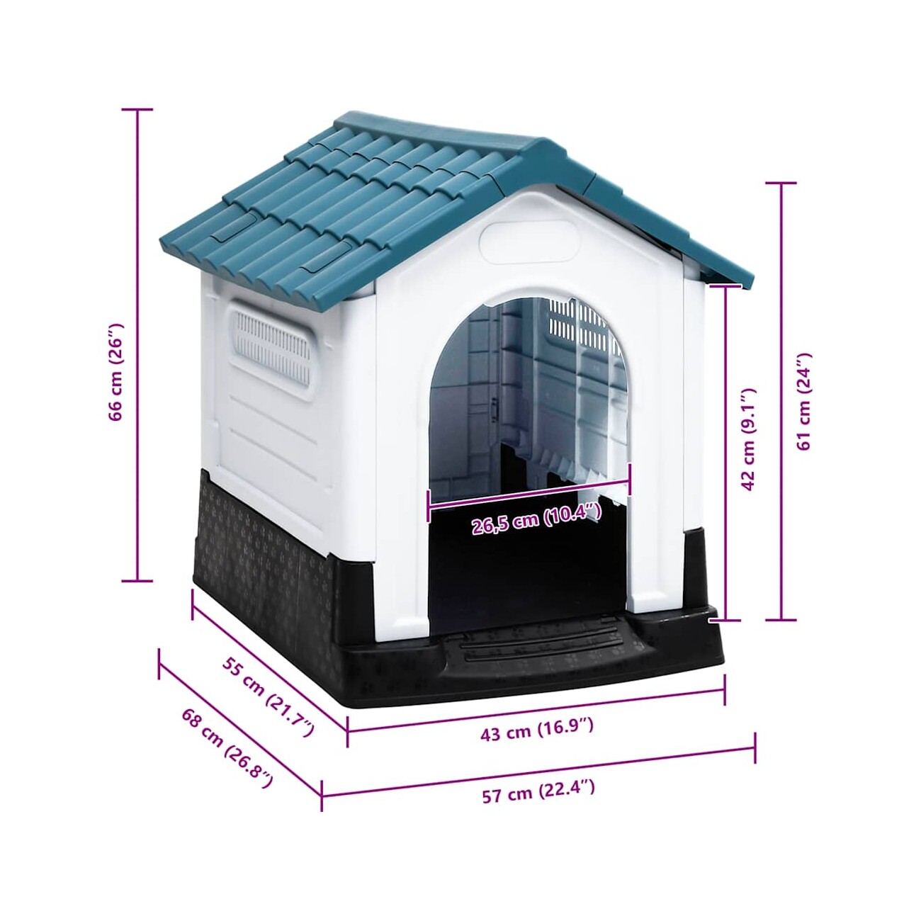 VidaXL Hundehütte aus Polypropylen blau 57 cm, 68 cm, 66 cm