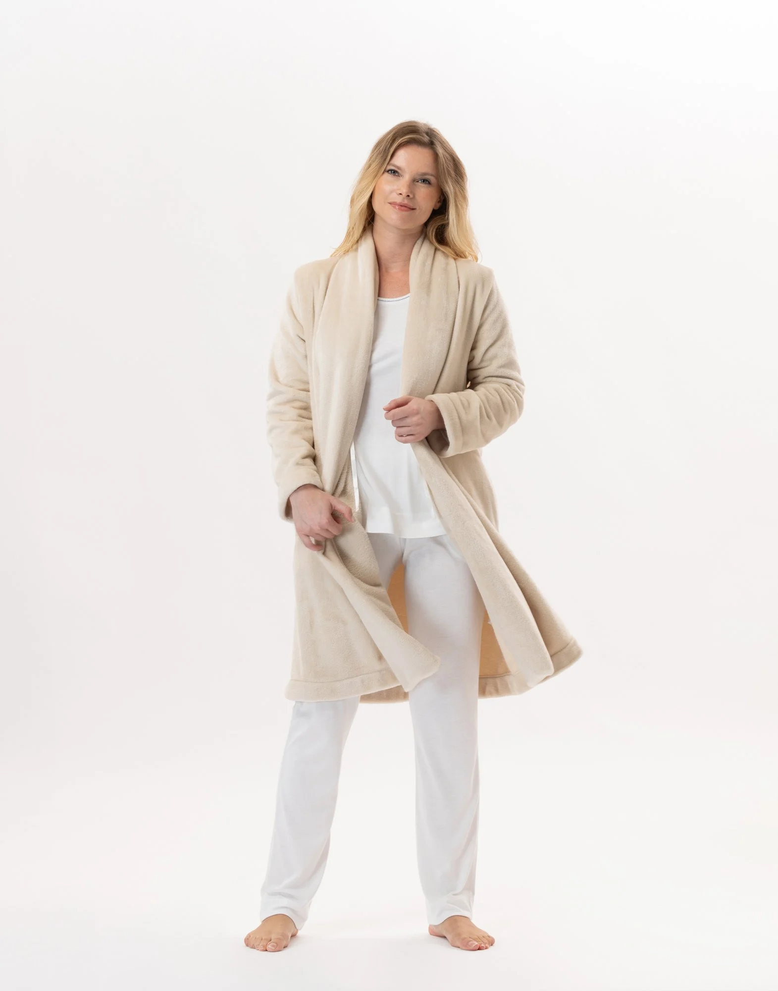 ESSENTIEL 855 - Robe de chambre en peluche flanelle | Beige
