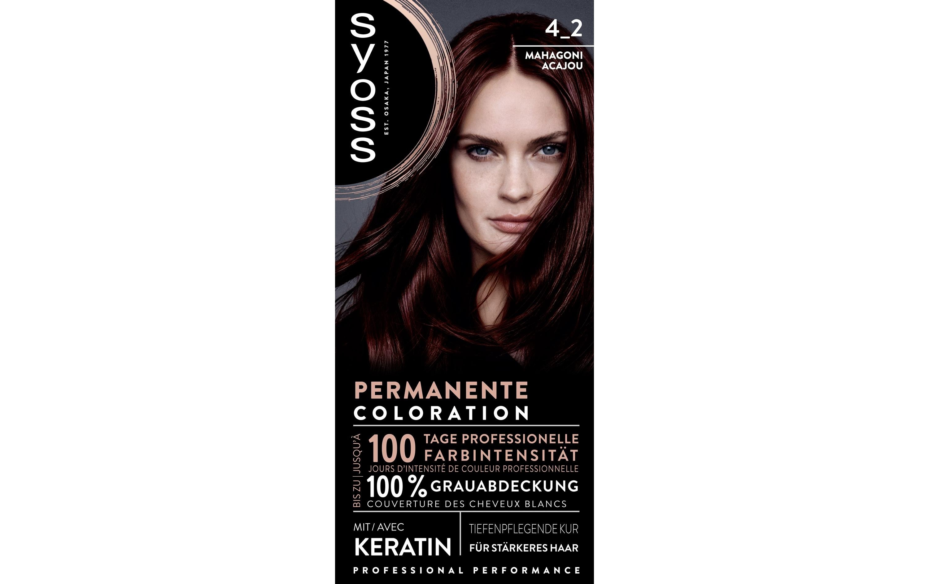 Haarcoloration 4-2 MahagoniPermanente Coloration mit Keratin verleiht professionelle Farbintensität