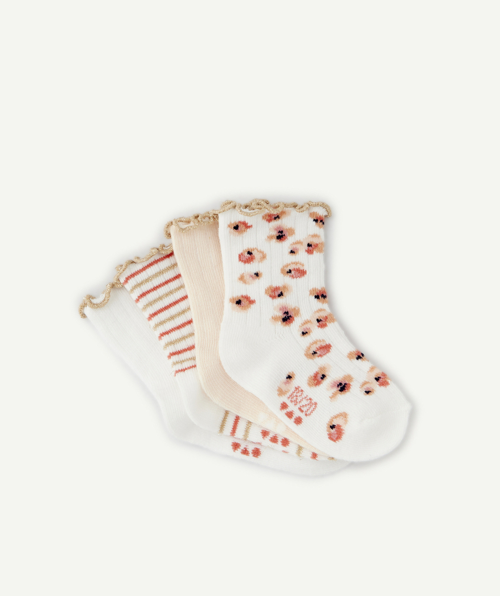 LOT DE 4 PAIRES DE CHAUSSETTES BÉBÉ FILLE AVEC FESTONS COULEUR DORÉE