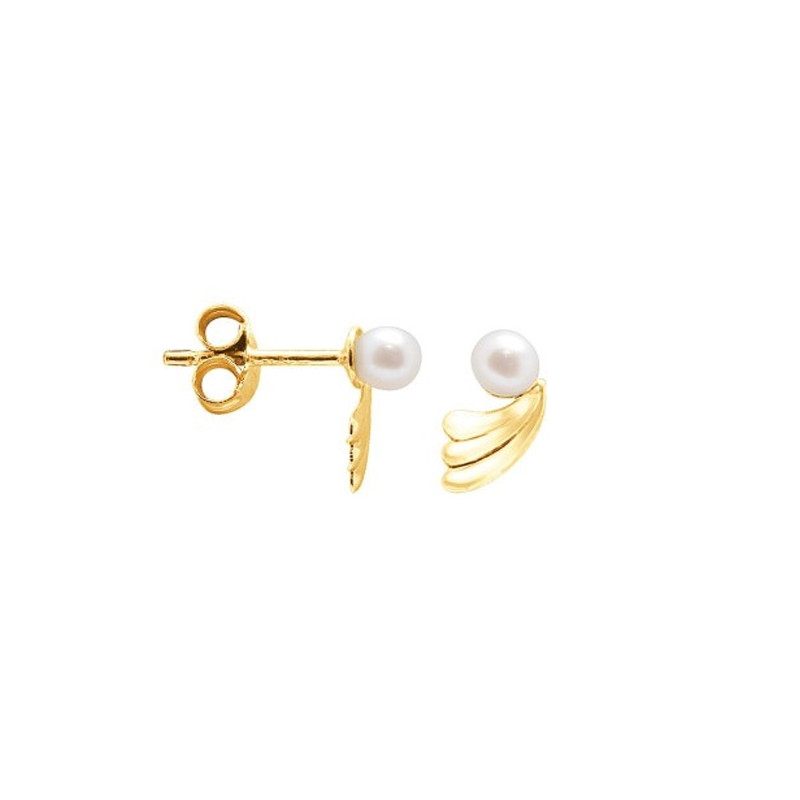 Boucles d'Oreilles Enfant Perles de Culture Blanches et or jaune 750/1000