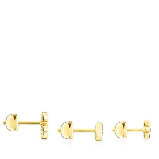 Kit básico para piercing de orelha TOUS com banho de ouro 18k sobre prata e espinélio.