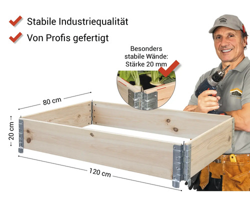 Modulair systeem voor verhoogde tuinbedden, palletframe wanddikte 20 mm 120x80x20 cm naturel
