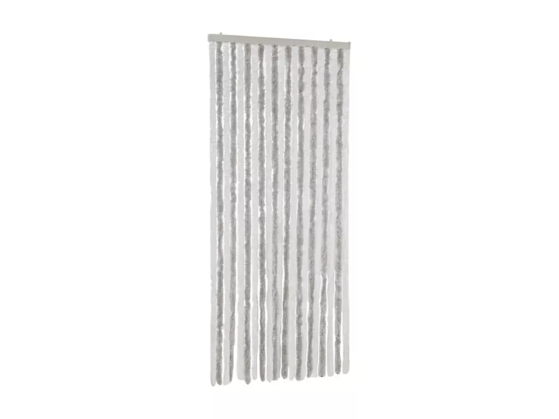 Rideau anti-mouches gris clair et blanc 90x220 cm chenille
