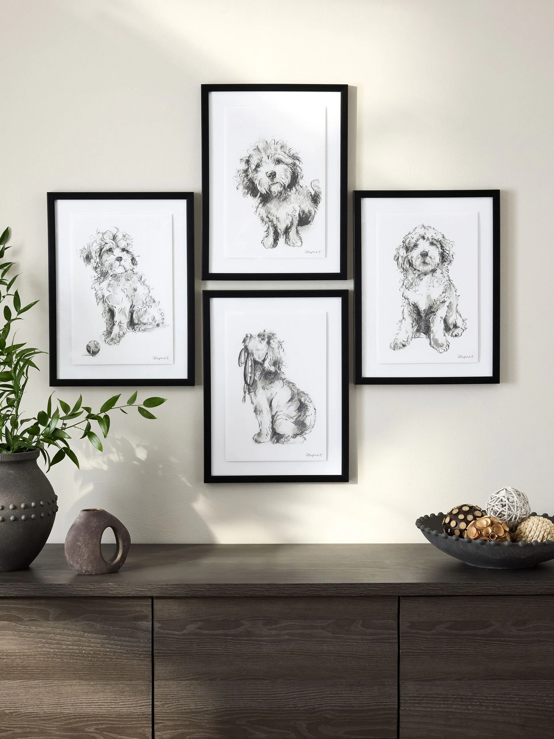 Set van 4 geschetste Cockapoo wanddecoratie