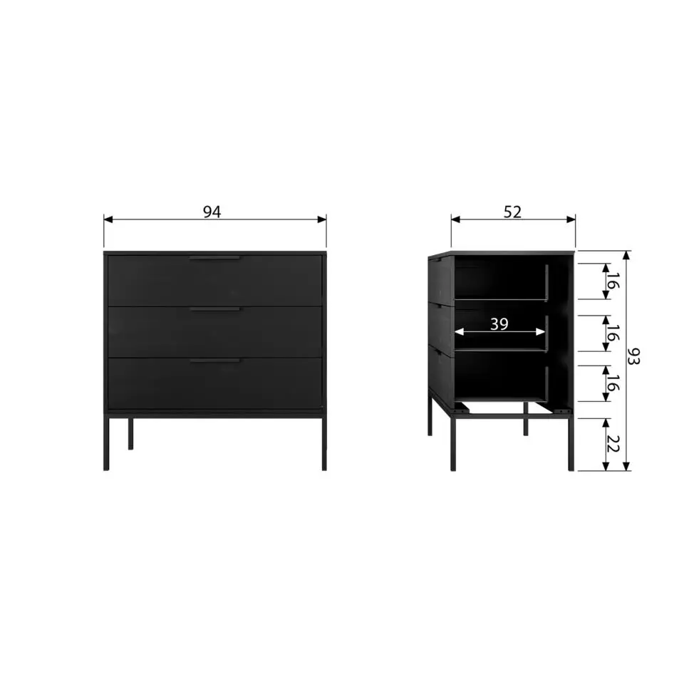 WOOOD Adam Ladekast - Grenen - Zwart - 93x94x52