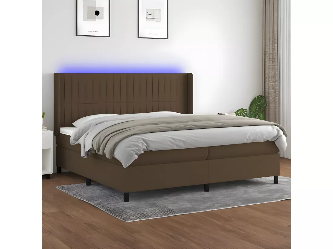 Sommier tapissier matelas et LED Marron foncé 200x200 cm Tissu