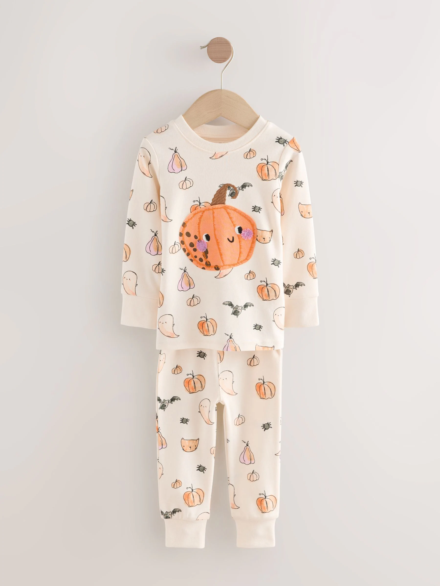 Ecru witte pompoenprint - Halloween behaaglijke pyjama (9mnd-12jr)