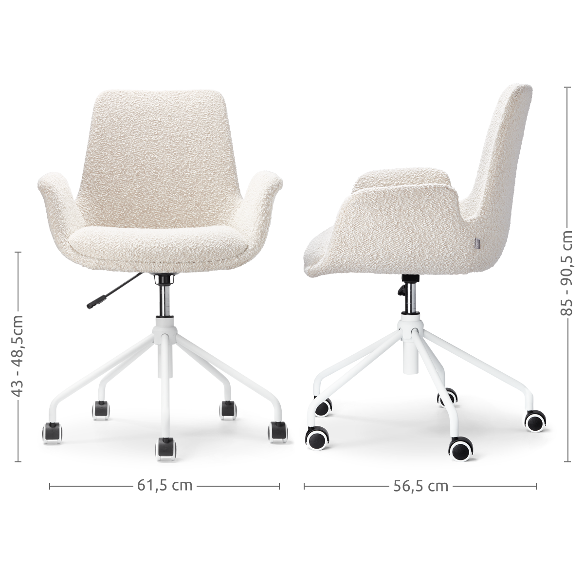 Bureaustoel Nout-Eef bouclé beige - wit onderstel