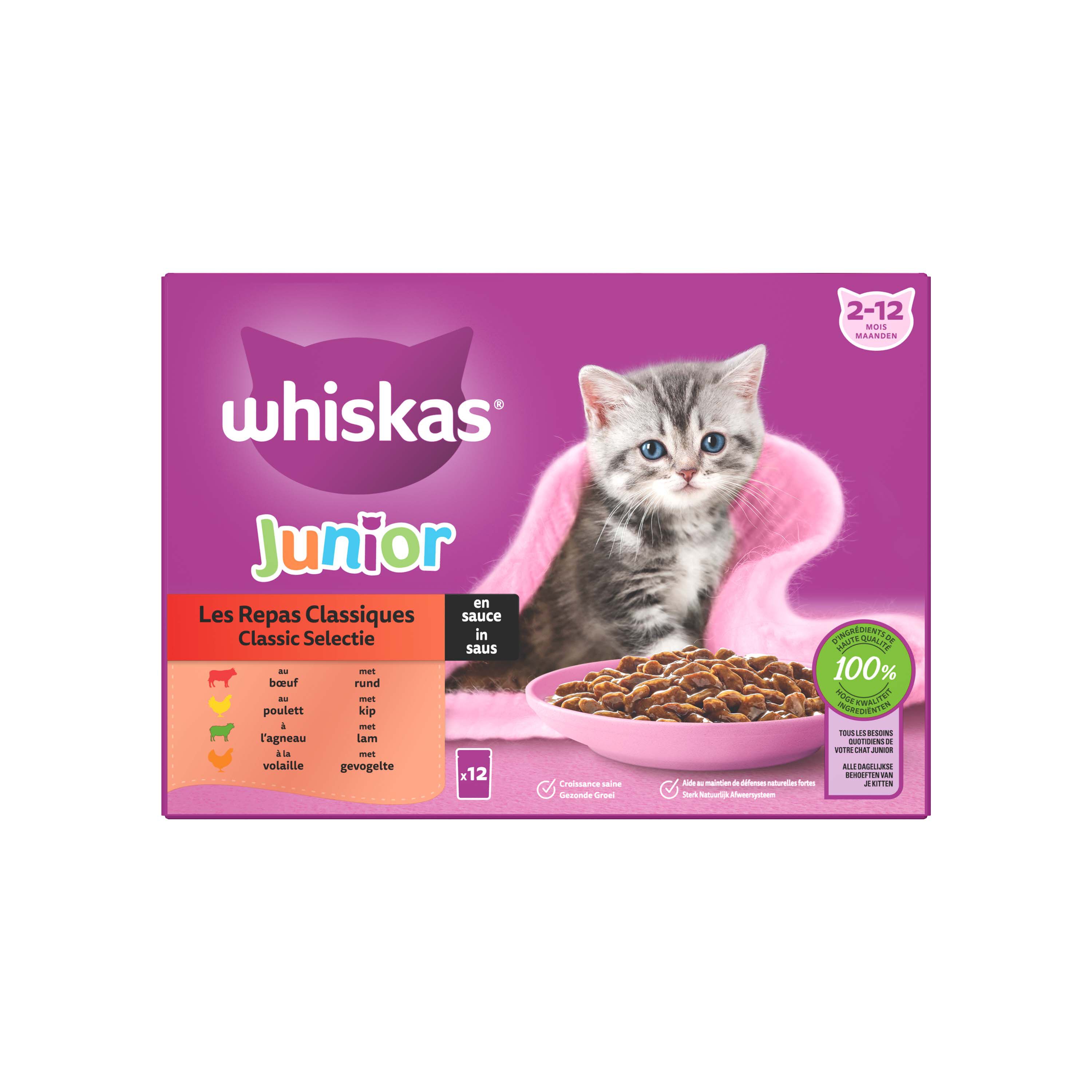 Whiskas Junior 1  Classic Meals - Kattenvoer - 12x85 gram - 1020 Gram - saus