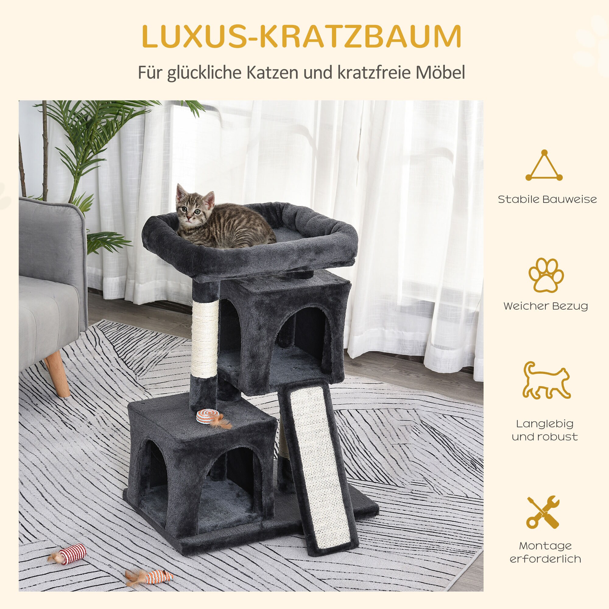 PawHut Kratzbaum mit Kuschelhöhlen 59 x 39 x 83 cm (LxBxH)