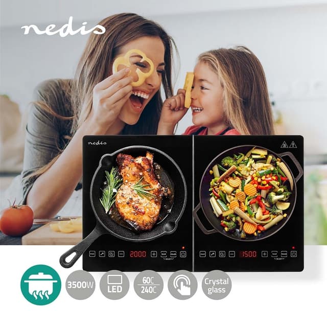 Nedis Kogeplade | Kogeplader: 2 | 3500 W | Overophedningsbeskyttelse | Sort | Timer | Turbo-handling | Børnelås