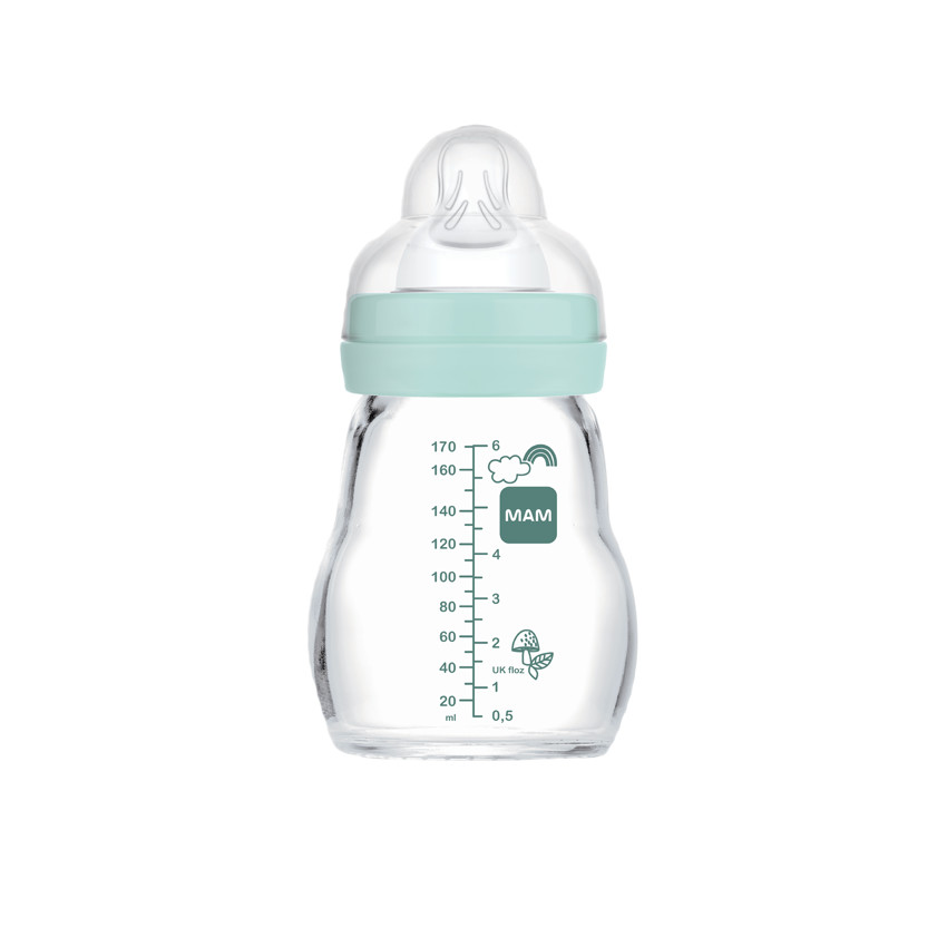 Biberon en verre 0/6 mois 170ml - Tétine débit 1 - Bleu