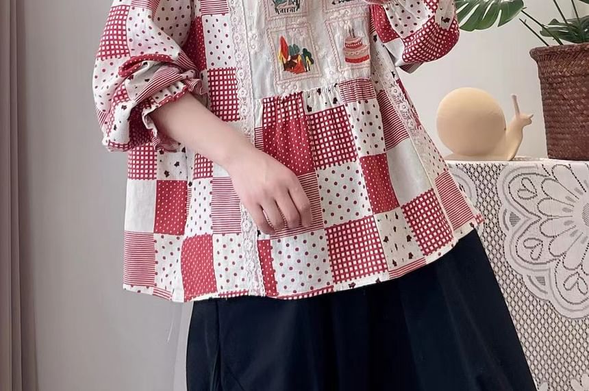 Aigan - Blouse met pofmouwen en kantversiering