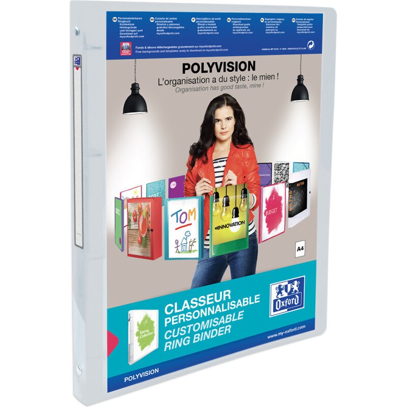 Classeur Oxford Polyvision A4 dos 20mm 4 anneaux ronds couverture polypro