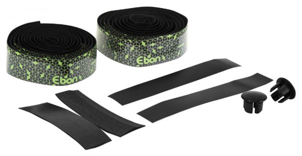 Ruban de guidon - cintre Newton ebon noir degrade vert avec bouchons (confortable epaisseur 2.6mm)