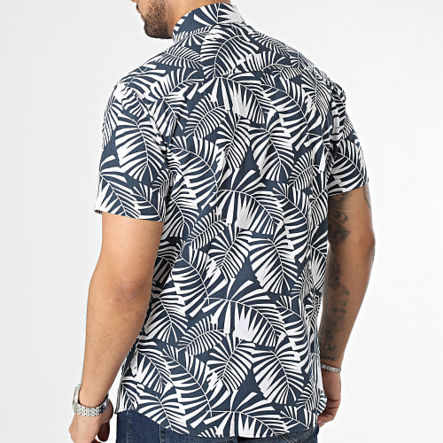 Chemise Manches Courtes Regular New-Linen Bleu Marine Blanc Floral