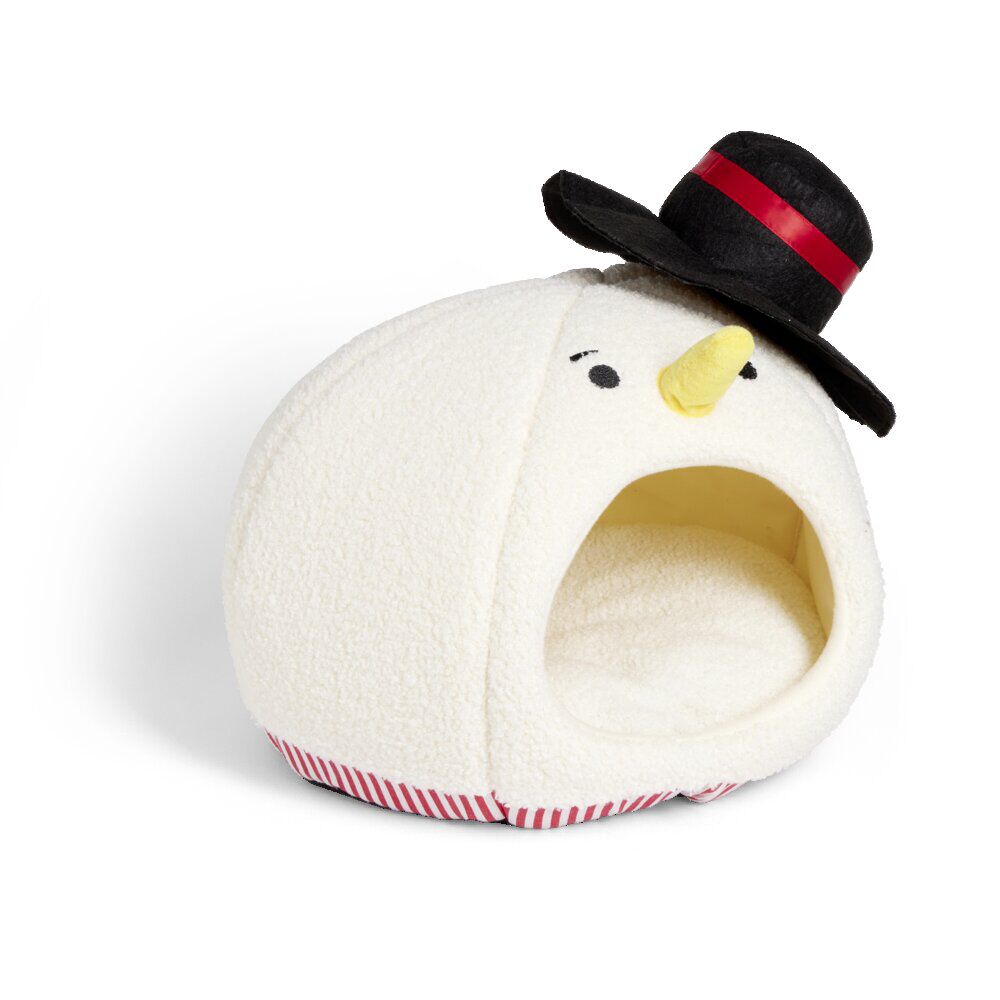 Niche chien ou chat forme tête bonhomme de neige blanc Ø41cm