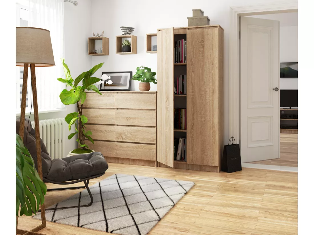 Armoire de rangement AKORD R80 Chêne Sonoma 80 cm 2 portes façade Chêne Sonoma mat 8 étagères 80x35x180 cm