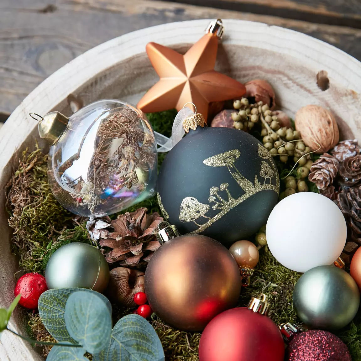 Lot de 6 boules de Noël (D80 mm) en verre Champignons Pistache