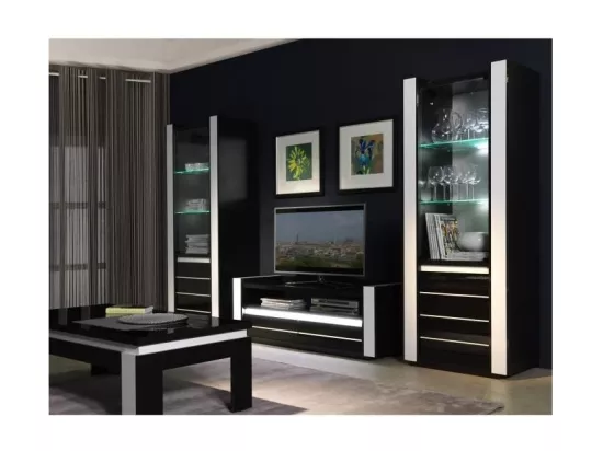 Table basse LINA noir et blanc brillant – 125 x 42 x 65 cm