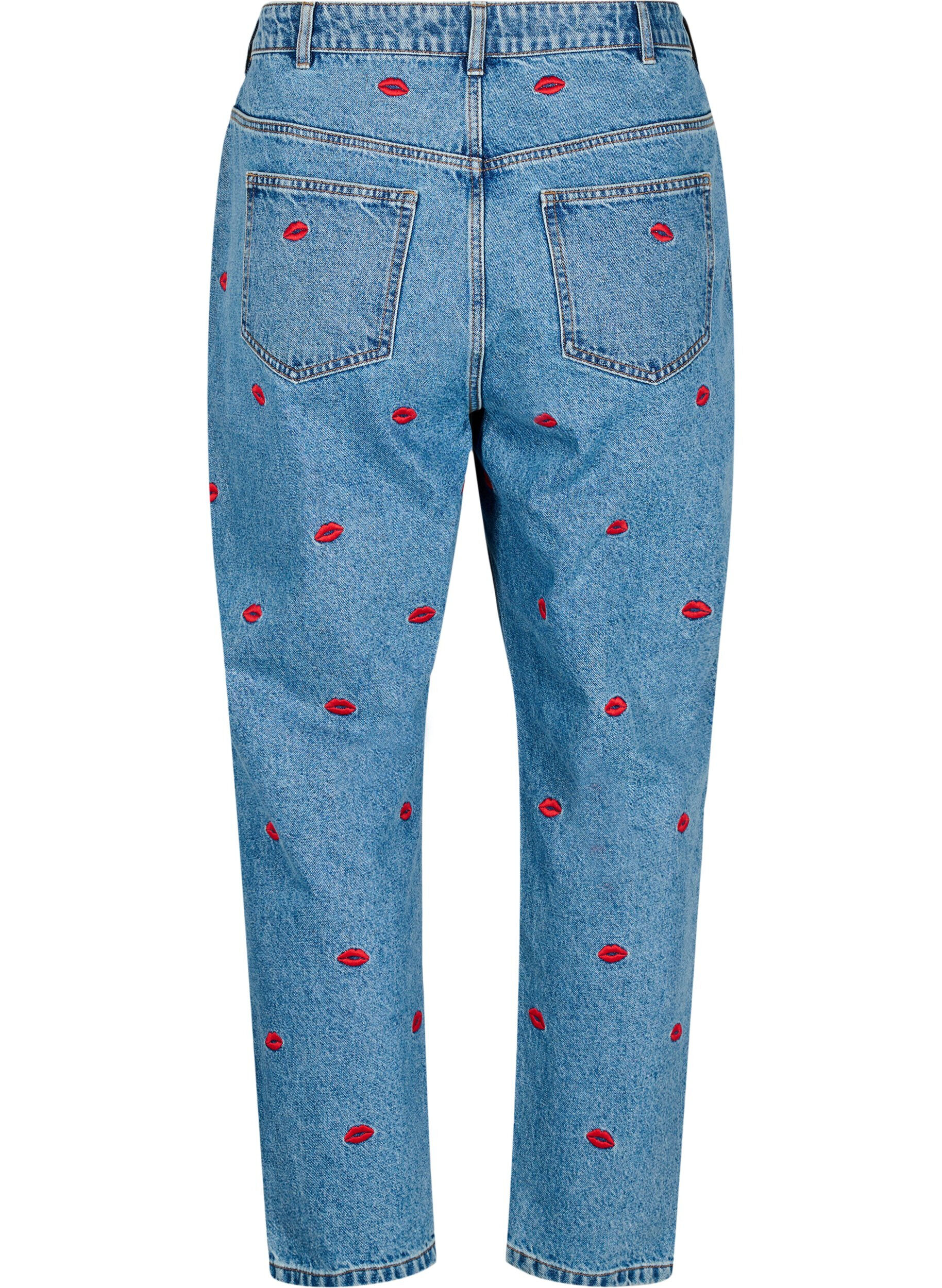 Mille mom fit jeans med broderi