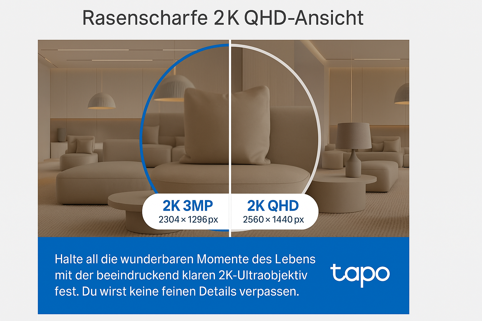 Tapo C220 Schwenk Neigbare AI Indoor Security Wi-Fi Netzwerkkamera 2K (2560 x 1440p) Tag / Nachtmodus / Audio - Weiss