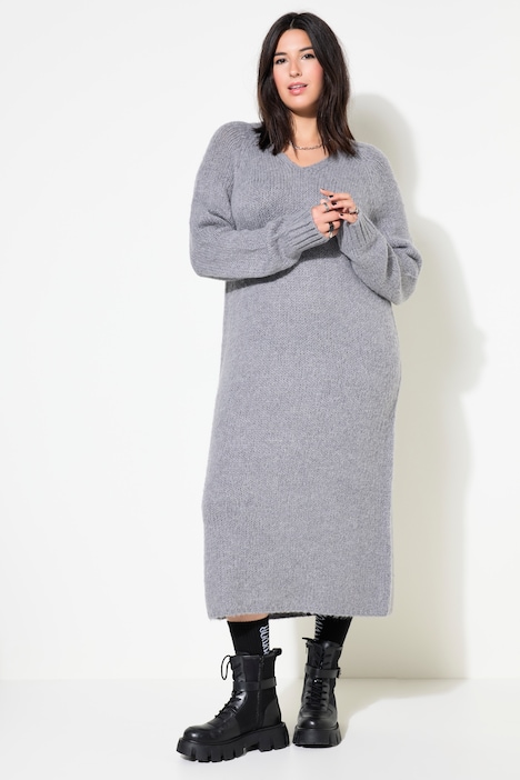 Strickkleid, Loose Fit, Midikleid, V-Ausschnitt