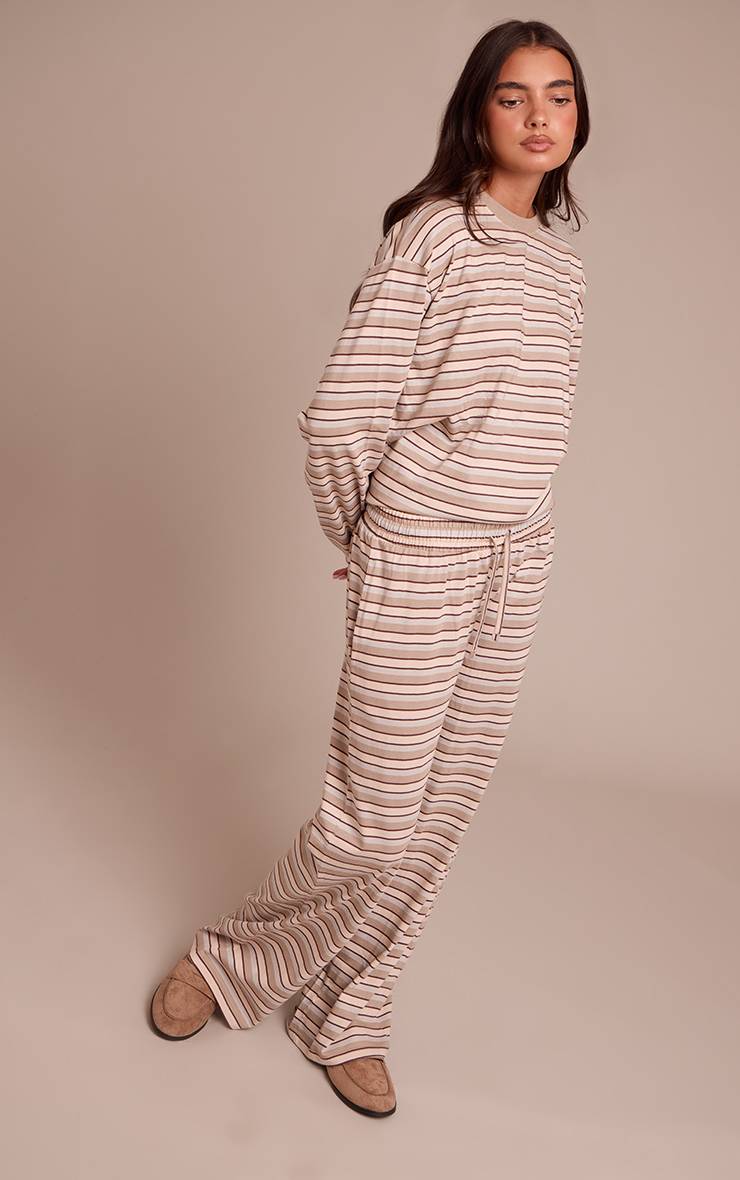 Light Brown Pantalon Large À Rayures Avec Cordon De Serrage