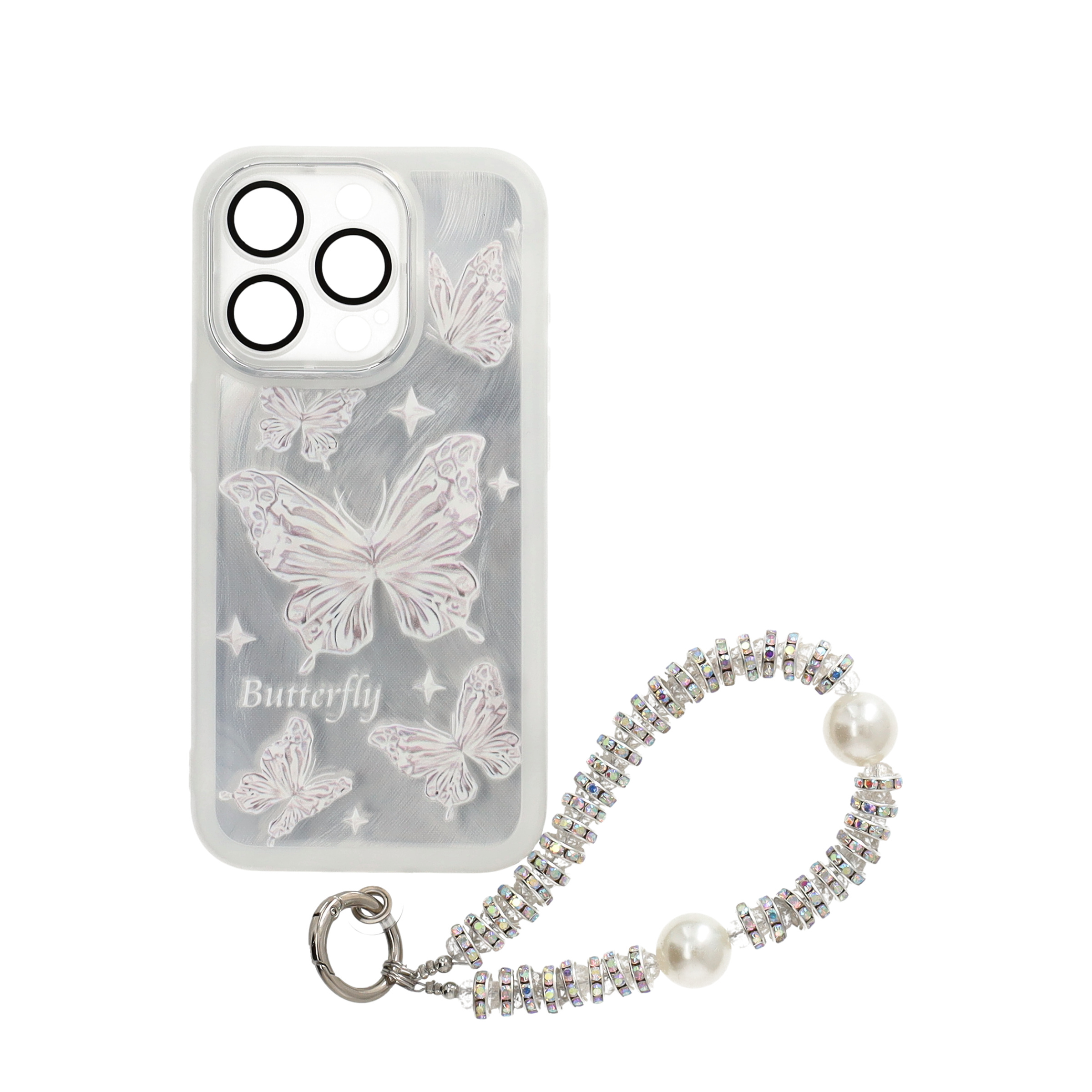 iPhone 15 Pro Gummi Case Schutzhülle mit Handschlaufe   Kameraschutz - Butterfly