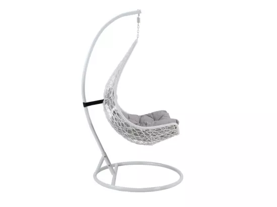 Fauteuil suspendu en résine tressée - Blanc avec coussins gris - OROSI de MYLIA