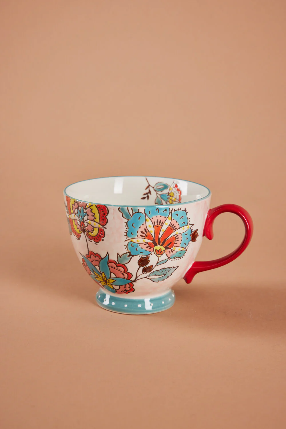 Bahne Interior  Håndmalet krus med blomster, rød - H9 cm.