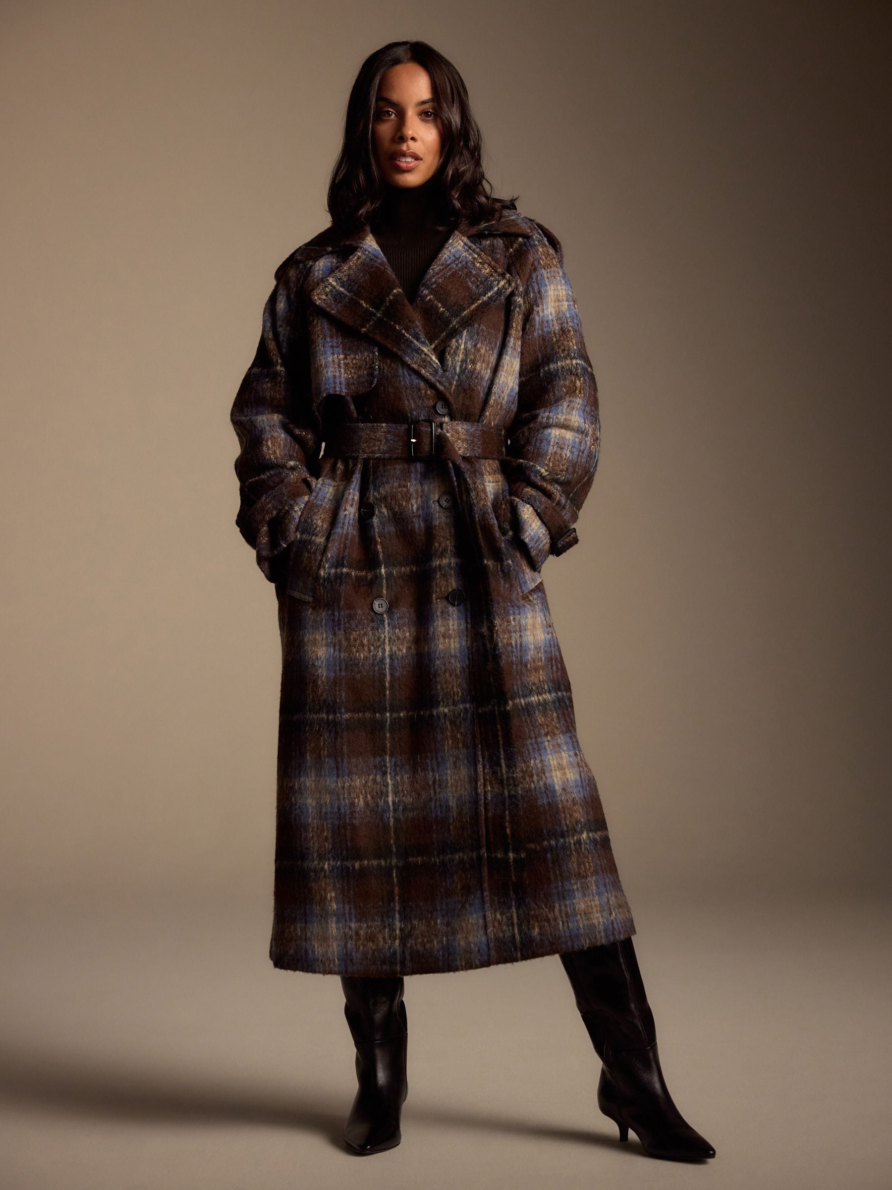 Chocoldebruin geruit - Geruite trenchcoat