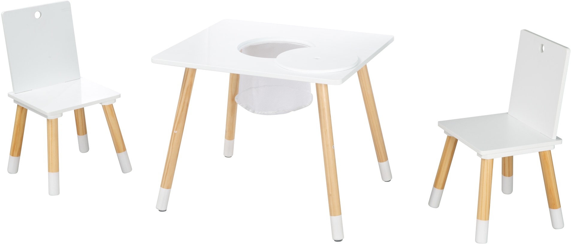 roba® Kindersitzgruppe »Sitzgruppe mit Aufbewahrungsnetz, weiss« aus Holz