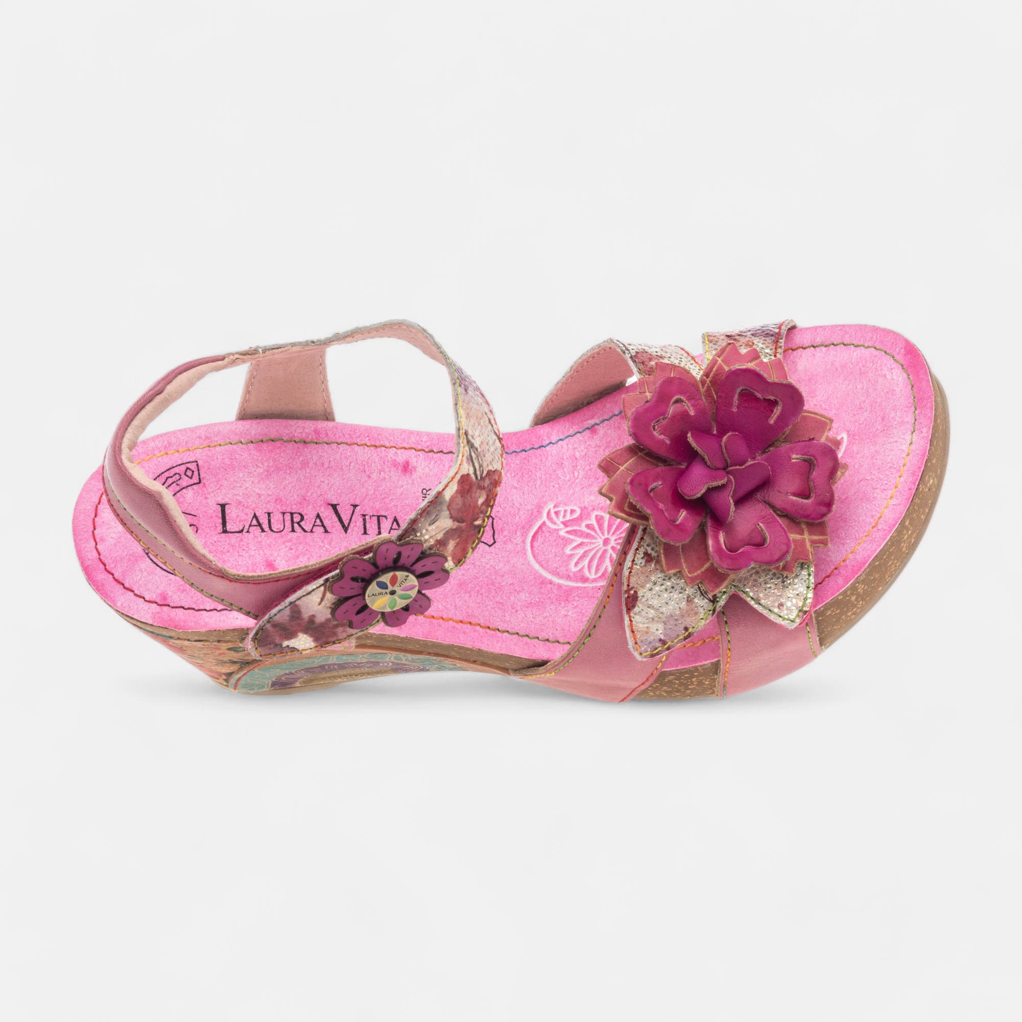 Sandales à talon compensé Femme en cuir rose