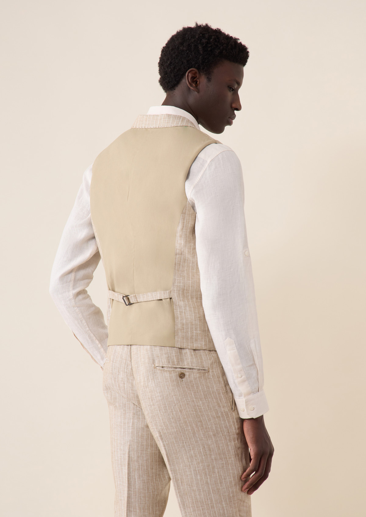 Gilet casual en lin beige à rayures blanches