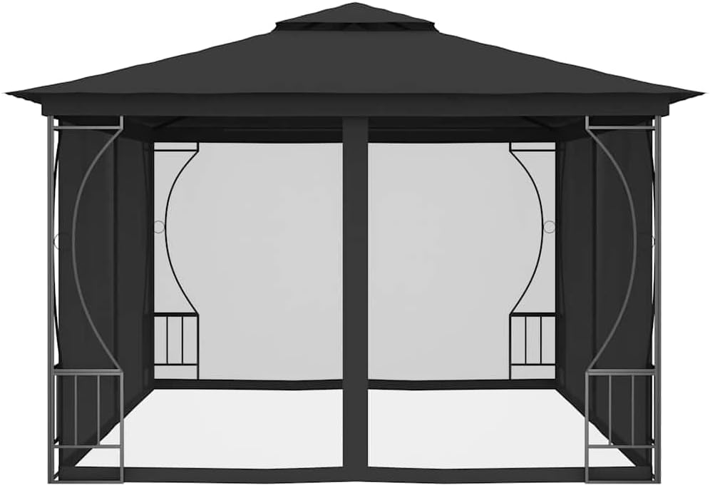 vidaXL Pavillon mit Netz UV-beständig Partyzelt Festzelt Gartenzelt Gartenpavillon Stahlrahmen Bierzelt Zelt Garten 300x400x265cm Anthrazit
