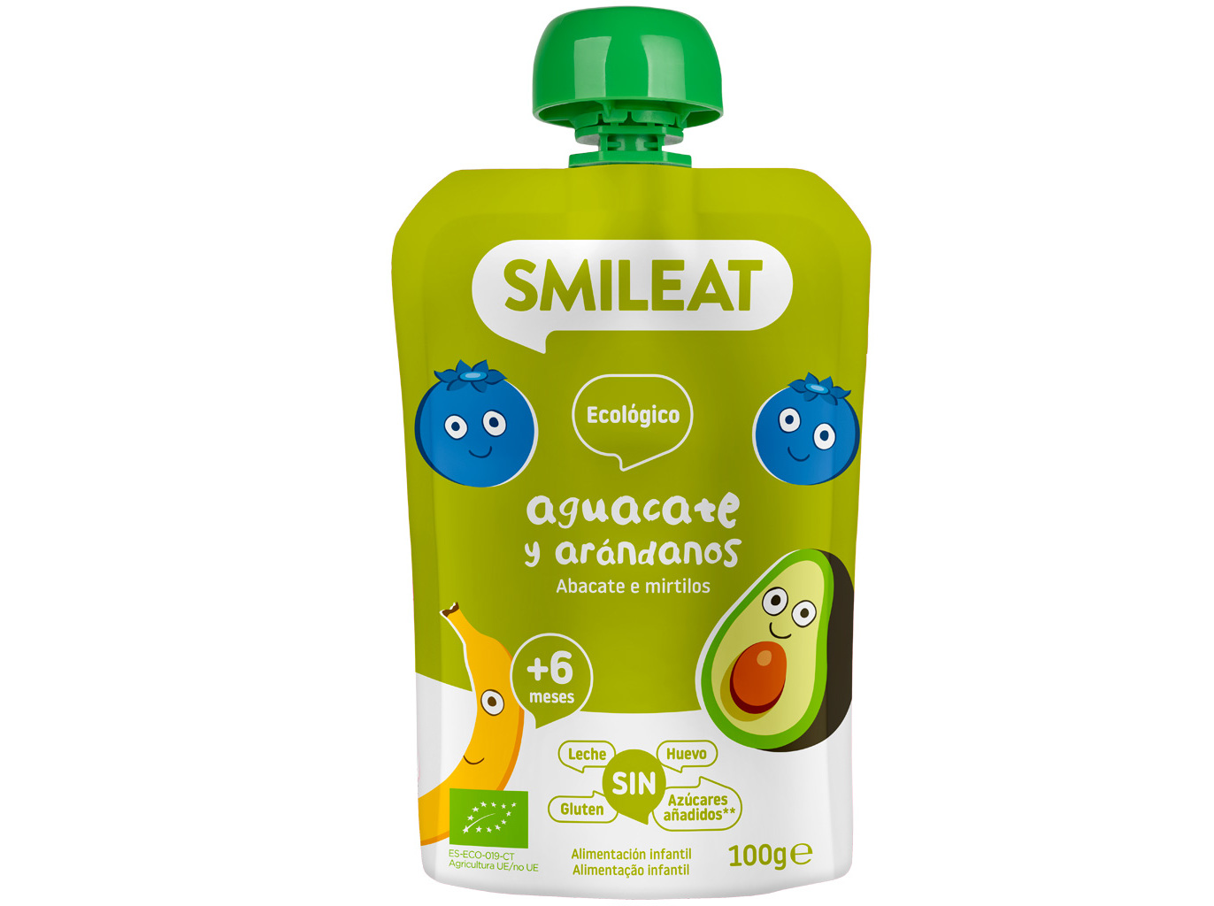 SAQUETA FRUTA SMILEAT BIO ABACATE E MIRTILOS 100G