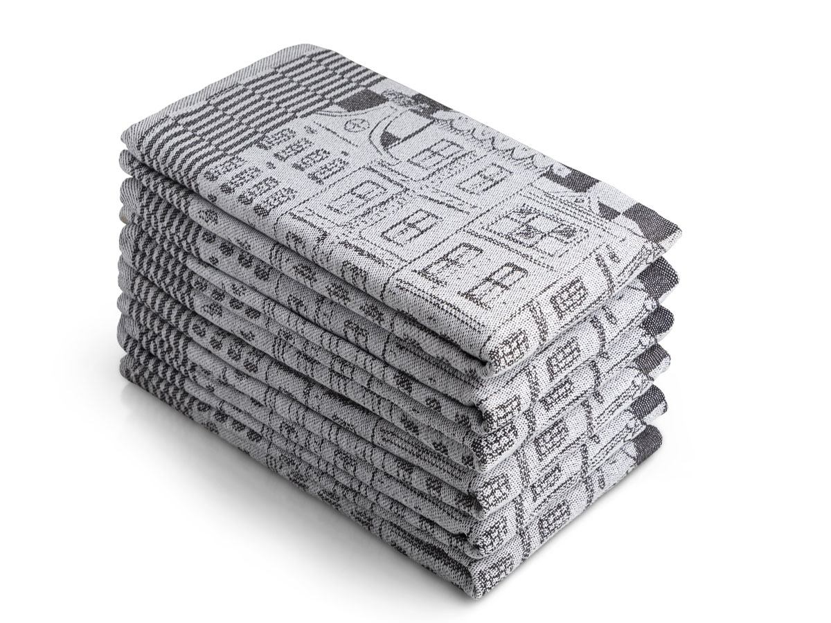 DoubleDry Grachten 50 x 70 cm set van 6 theedoeken - zwart