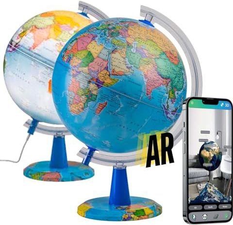 EXERZ Globe, 20 cm, kaart in het Engels, interactieve wereldbol met AR-app (STEM), educatief cadeau voor kinderen van 4-12 jaar, compatibel met iOS en Android