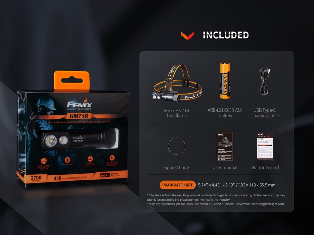 Fenix HM71R 2700 Lumen, Hodelykt<br> Følger med ekstra lommelykt på 200 lumen
