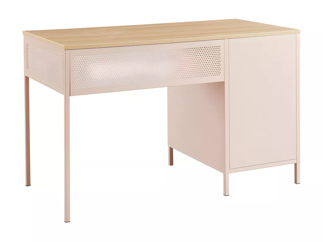 Nino - Bureau 1 porte 1 tiroir en métal PANTONE L120cm - Rose blush