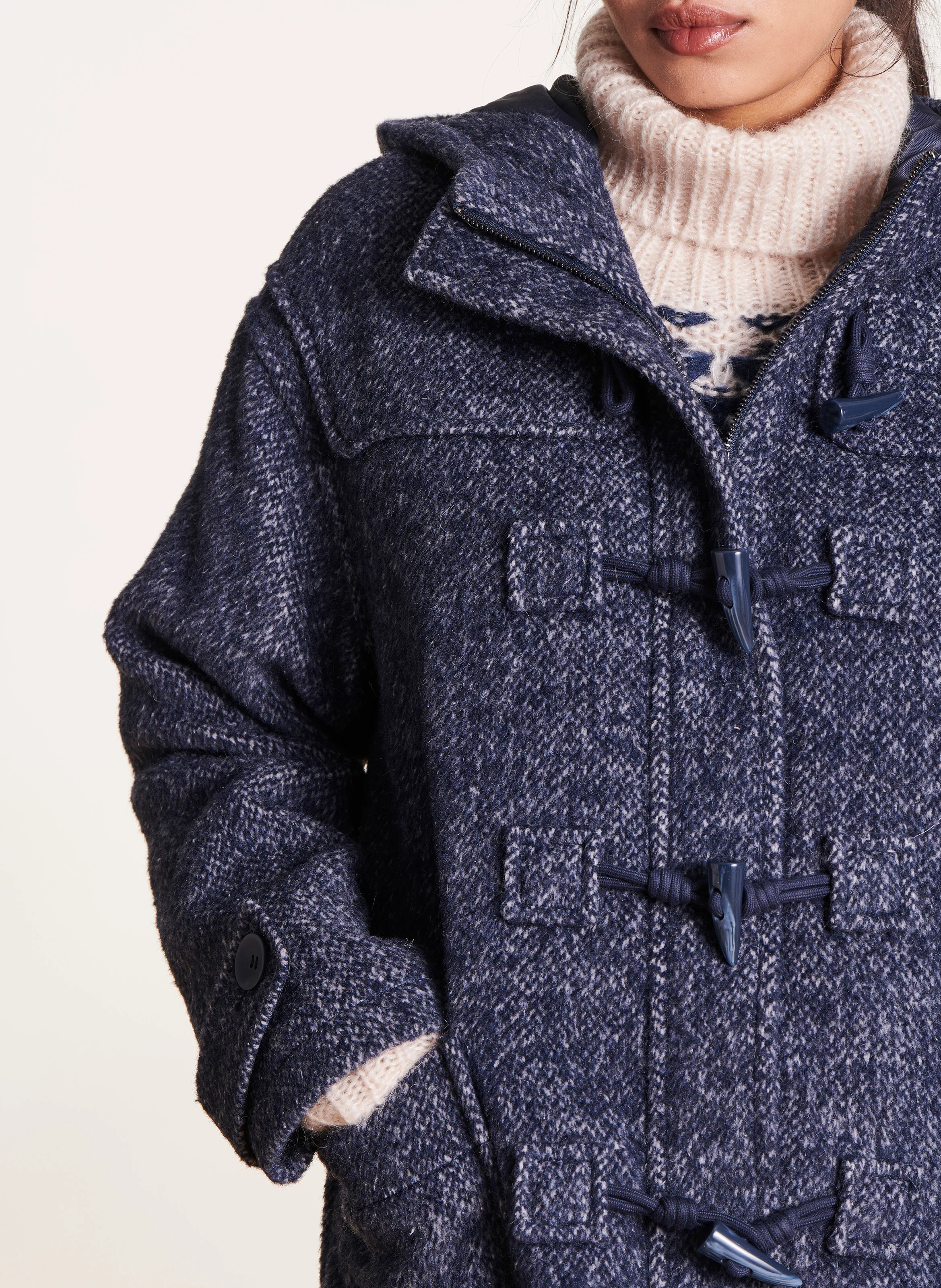 Manteau ample en laine recyclée mélangée | Bleu